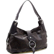 Two-Tone Python Embossed Flap Over Front Hobo Bag