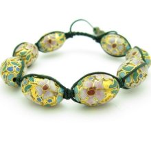 Unique Hand Made Green-gold Cloisonne Macrame Flower Design Adjustable Bracelet