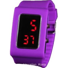 Unisex Casual Digital Led Watch Wide Silicone Band Deep Purple