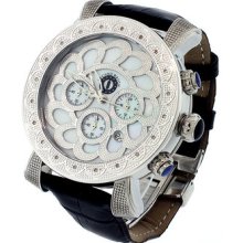 Unisex Cool Techno Mother Of Pearl Dial Silver Round Case Chrono Diamond Watch