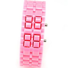 Unisex Faceless Fahion Lava Red Led Digital Watch Lava Style - Pink Watchband