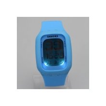 Unisex Multi-Functional Silicone Band Plastic Case Digital Touch Screen LED Wrist Watch Light Blue