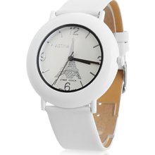 Unisex PU Analog Quartz Watch Wrist gz1122 (White)