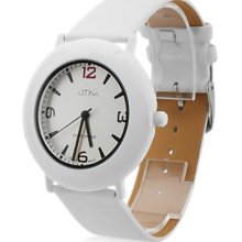 Unisex PU Analog Quartz Watch Wrist 0687M (White)