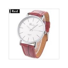 Unisex Quartz Wristwatch with Faux Leather Band - Red