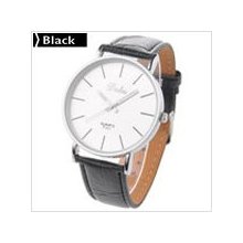 Unisex Quartz Wristwatch with Faux Leather Band - Black