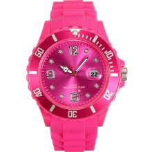 Unisex Rose Red Silicone Candy Color Sport Quartz Calendar Wrist Watch - Silicone - Red