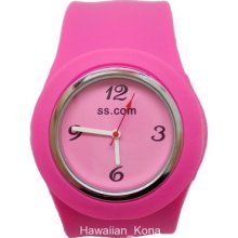 Unisex Round Silicon Band Strap Slap On Watch Analog Candy Dark Pink