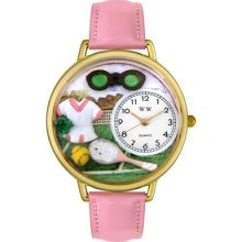 Unisex Tennis Female Pink Leather & Goldtone Watch - G-0810008