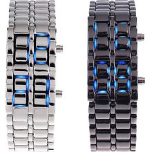 Unisex's Faceless Bracelet Lava Watch Iron Band Blue Led Digital Sliver/black