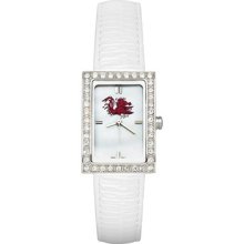 University Of South Carolina Ladies Fashion Watch With White Leather Strap