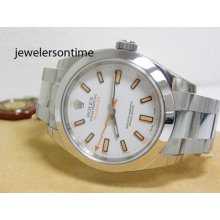 Unworn Rolex White Dial Milguass. Box & Papers. Msrp: $7,650 Ref 116400