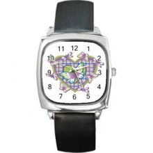 Valentine Love Unisex Silver-Tone Square Metal Watch 08