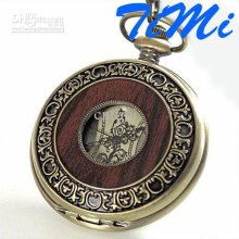 Vegan Mens Copper Pocket Watch Carving Skeleton Wooden Design Freesh