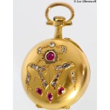 Very Fine Jewelry Pocket Watch With Ruby And Diamond-set, 14k Gold