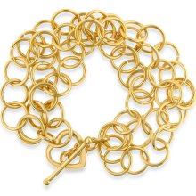 Vicenza Collection: 3 Row Circle Link & Heart Toggle Bracelet - 8.5