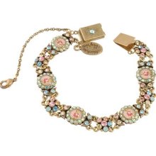 Victorian Style Michal Negrin Bracelet W Blue, Pink Beige Crystals & Tiny Cameos