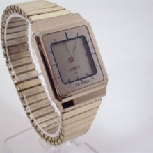 Vintage 1970s or 1980s Quartz LCD Analog Retro Style Men's Watch with Time and Seconds in Goldtone Space Age Watch Works