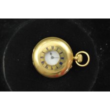 Vintage 30 Mm Solid 18 K Gold High Grade Swiss Demi Enamel Hunter Pocket Watch