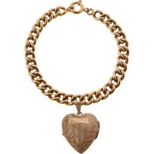 Vintage Art Deco Heart Locket 14k Rose Gold Charm Bracelet