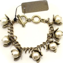 Vintage Bronze Pearl Link Charm Bracelet For Ladies