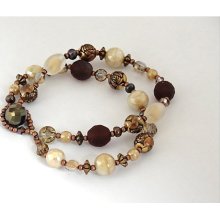 Vintage brown and ivory double strand beaded bracelet