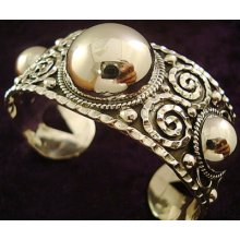 Vintage Design Taxco Mexican Sterling Silver Beaded Bead Cuff Bracelet Mexico