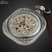 Vintage Jewelry Square Cut Antique Silver Dial Alloy Mechanical Pocket Watch