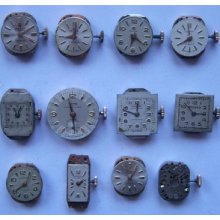 Vintage Lot Of 12 Swiss Movements & Dial - Ladies Wristwatch -to Repair Or Parts