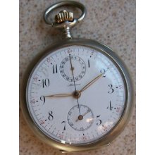 Vintage Pocket Watch Chronograph Minerva Silver Case 53