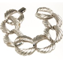 Vintage Signed Napier Large Textured Link Bracelet in Brushed Silver Tone