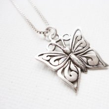 vintage small butterfly sterling pendant chain necklace 925