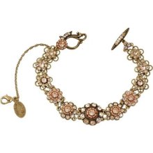 Vintage Style Bracelet By Michal Negrin W Glass Beads And Beige Crystal Flowers