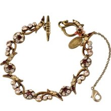 Vintage Style Floral Bracelet W Ivory, Beige, Bordeaux Crystals By Michal Negrin