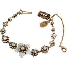 Vintage Style Floral Bracelet By Michal Negrin W Faux Pearl, Multicolor Crystals