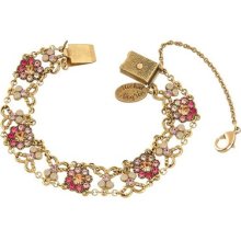 Vintage Style Floral Bracelet By Michal Negrin W Fuchsia, Beige, Ivory Crystals