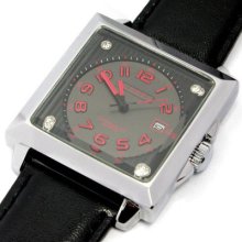 Vogue Water Quartz Hours Date Hand Clock Men Steel Wrist Watch Silver Red