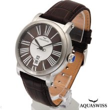 Watch - Aquaswiss leather brown retail $1,025 - Stainless Steel - Brown