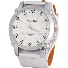 Water Resistant Quartz Movement Analog Watch with Faux Leather Strap (White)