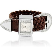 Weave Strap Band High Quality Women's Quartz Watch Square Dial Brown