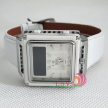 Weide Led Light Digital White Leather Band Mens Watches