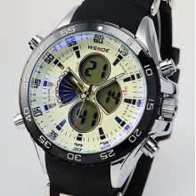 Weide Mens Army Lcd Chronograph Rubber Band Quartz Sport Wrist Watch - White Dia