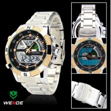 Weide Mens Golden Circle Stainless Steel Digital Quartz Sport Wrist Watch