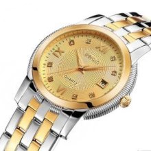 Weiqin Gold Watch With Half Stainless Steel Strap Rhinestone Dial W2117b