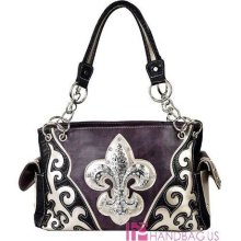 Western Cowgirl Fleur De Lis Rhinestone Studded Pocket Tote Handbag Purse Pink