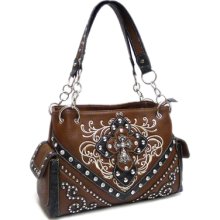 Western Embellishment Cowgirl Cross Concho Rhinestone Handbag Purse Brown