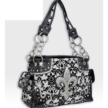 Western Rhinestone Fleur De Lis Handbag Womens Shoulder Western Purse