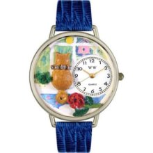 Whimsical Watches Mid-Size Aristo Cat Quartz Movement Miniature Detail Leather Strap Watch