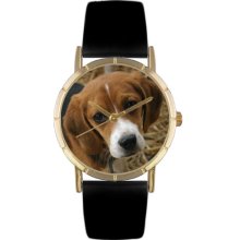 Whimsical Watches Unisex Beagle Photo Watch with Black Leather Color: Goldtone