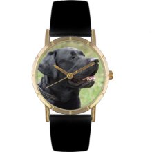 Whimsical Watches Unisex Black Labrador Retriever Photo Watch with Black Leather Color: Goldtone